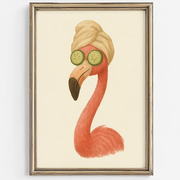 Flamingo Bathroom Wall Art | Spa Day Animal Printable | Cute Guest Bathroom Decor | Self-Care | Girls Bath Poster, Unframed Paper Poster 8x10in