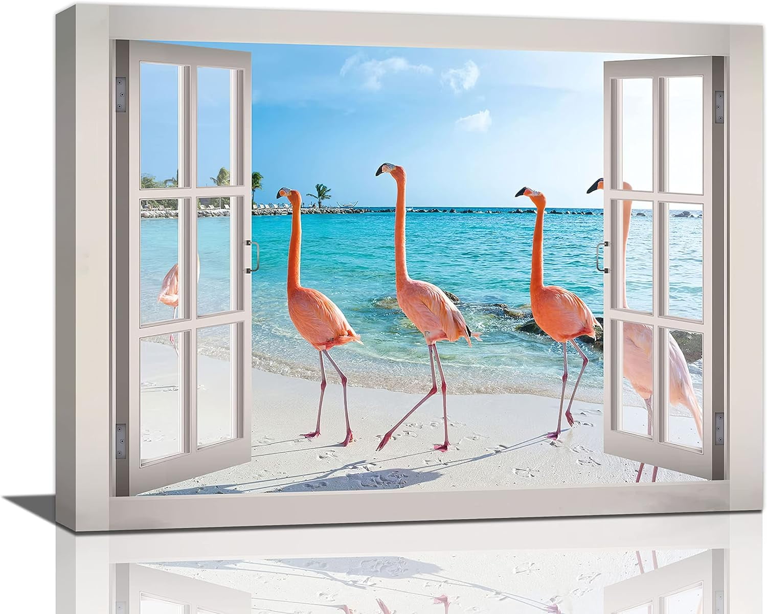 Flamingo Beach Bathroom Wall Art Tropical Palm Coastal Ocean Pictures