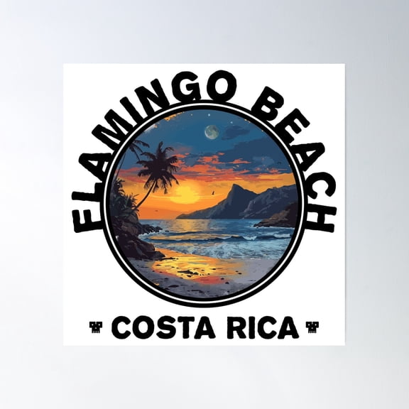 Flamingo Beach - Costa Rica (With Black Lettering) Poster Wall Art, Modern Wall Decor, 24x24 UNFRAMED