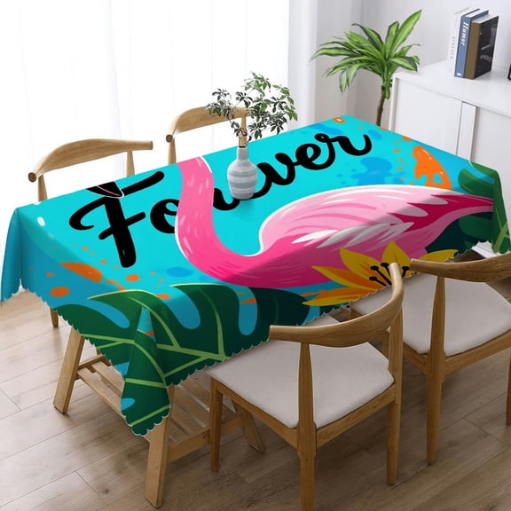 Flamingo Beach Happy and Salty  Tablecloths for dining table, Machine-Made - 2D Flat Printing Tablecloths rectangle , Cafe, dinner, brunch, buffet, picnic