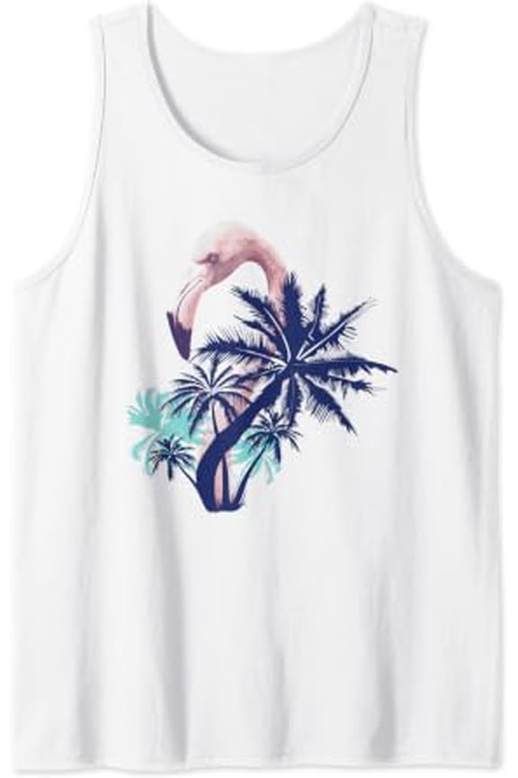 Flamingo Beach Summer Palm Trees Vacation Present Tank Top Size S-3XL