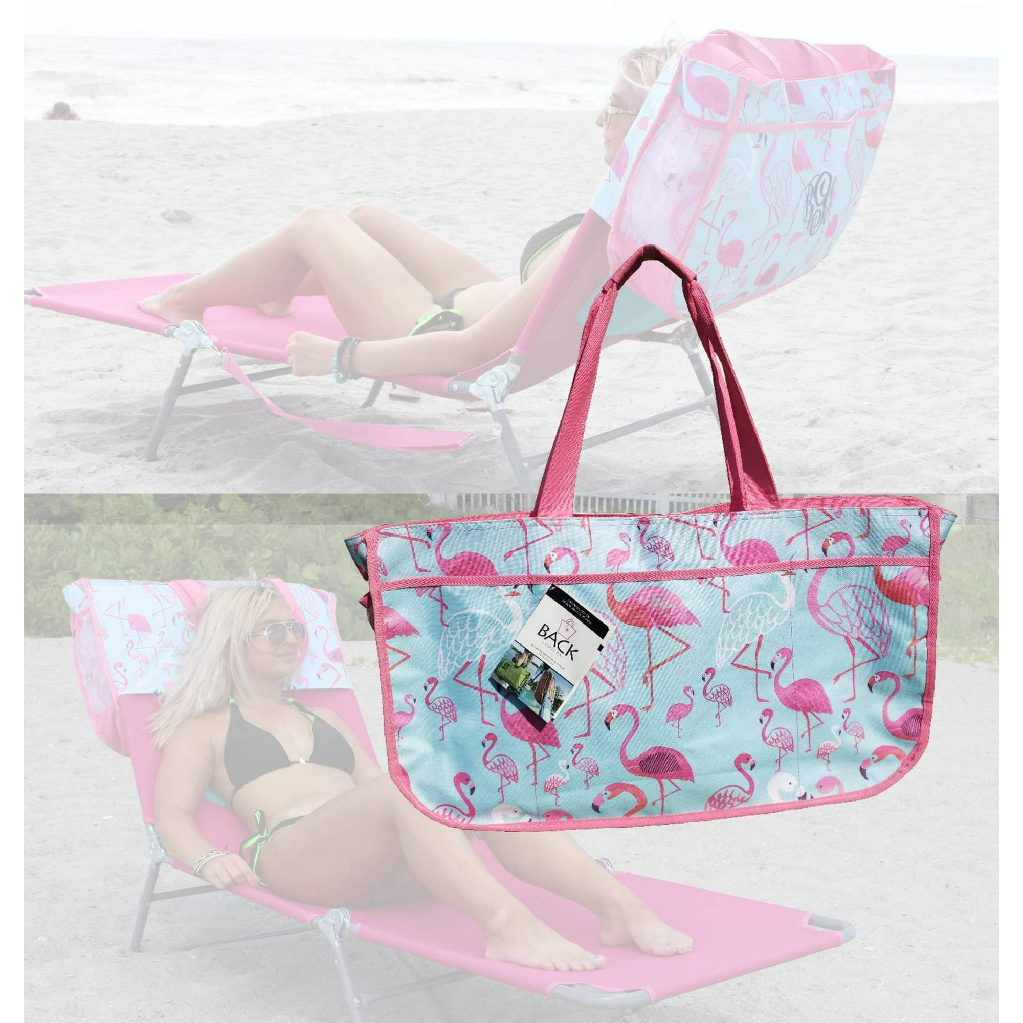 Women's Beach Tote Bag slides over the back of the Beach Lounger Chair