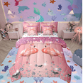 thumbnail image 1 of Flamingo Bed in a Bag Queen Comforter Set 7 Piece,Pink Sequin Fluid Art Bedding Set,Crystal Diamond Comforter and Sheet Set Woodland Animals Bed Set,Tropical Coastal Cute Room Decor, 1 of 5
