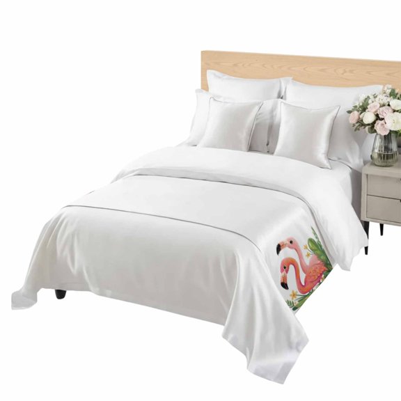 Flamingo Bed Runner Queen Size Vintage Watercolor Pink Birds Tropical Plant Soft Bed Scarf for Foot of Bed, Decorative Bedding Scarf Protection for Hotel Home Bedroom 83 x 20 Inch