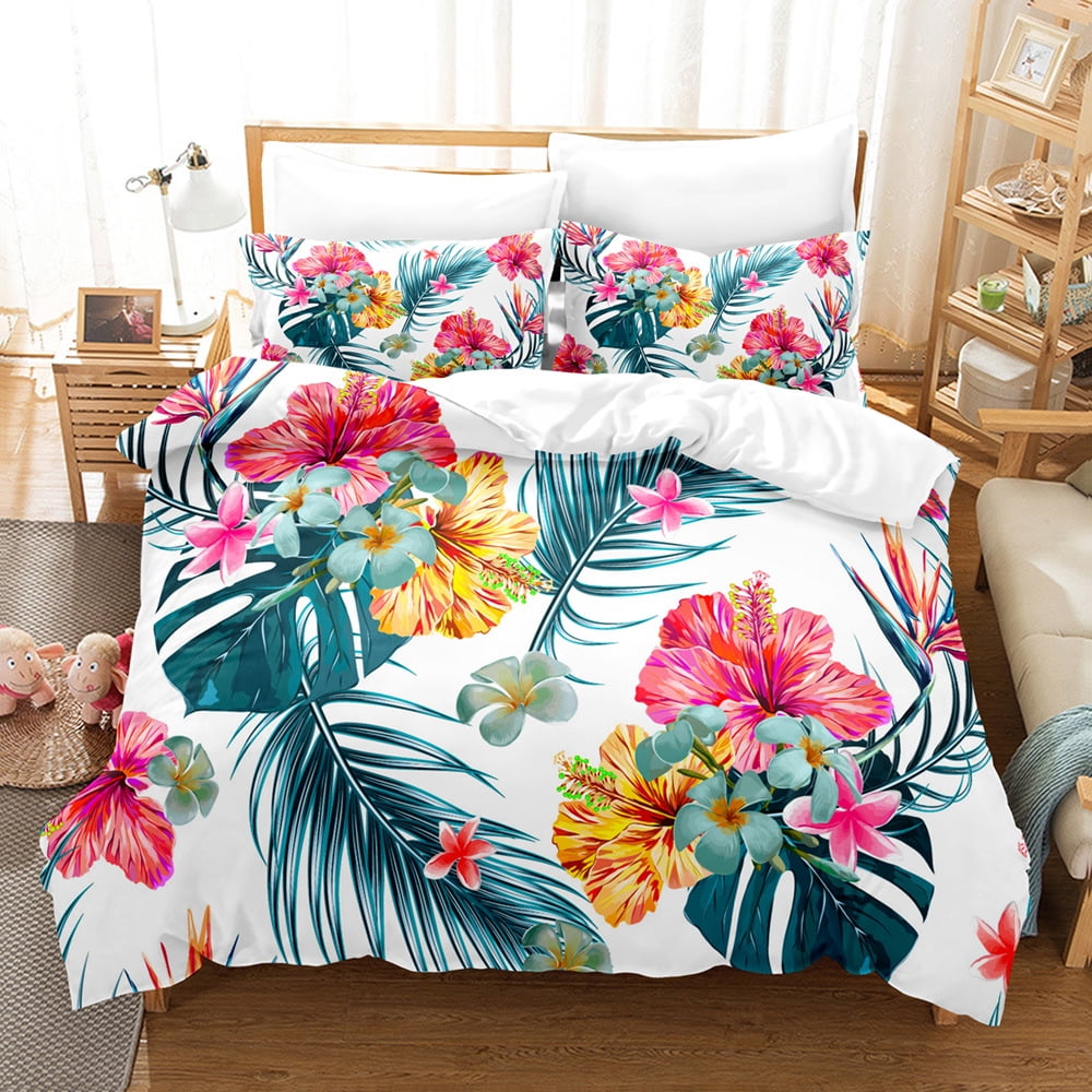 Flamingo Bedding Set Queen Cherry Blossoms Comforter Set for Girls