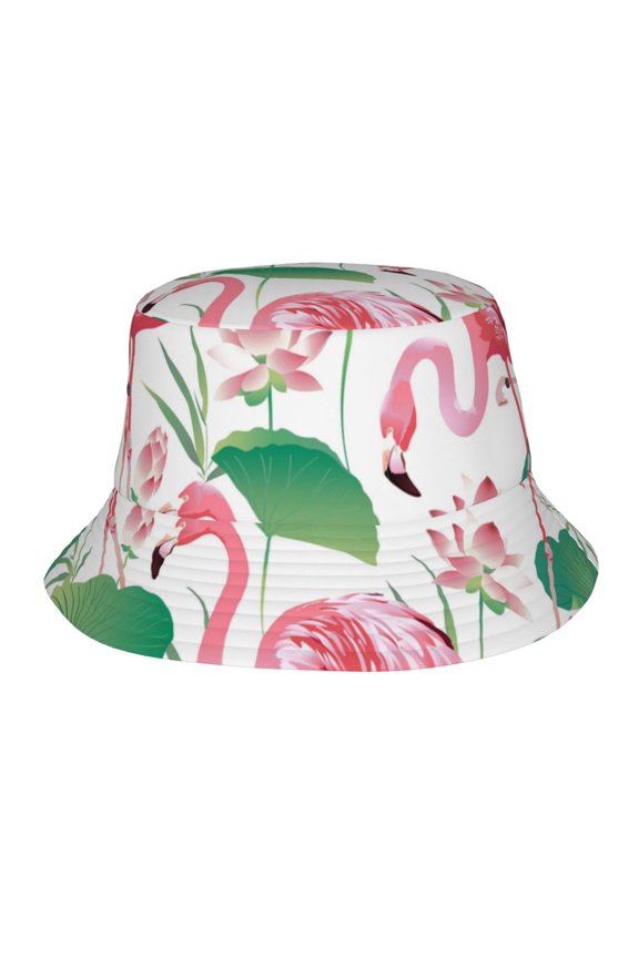 Flamingo Bird And Tropical Lotus Bucket Hat,Packable Sun Cap,Max Protection For Uva,Perfect For Fishing Gardening Hiking Camping