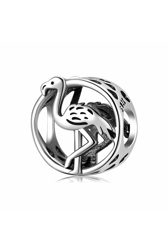 Flamingo Bird Charm European Bead CZ Sterling Silver Ginger Lyne Collection