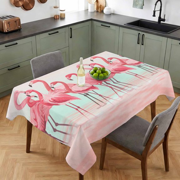 Flamingo Bird on Gradient Background Table Cloth 52x70in, Waterproof Rectangle Tablecloth Wipeable Tablecloths Tropical Pink Animals Table Covers for Dining Tables Party Indoor Outdoor