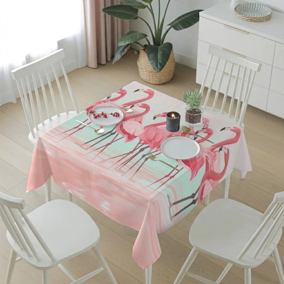Flamingo Bird on Gradient Background Table Cloth 54x54in, Waterproof Square Tablecloth Wipeable Tablecloths Tropical Pink Animals Table Covers for Dining Tables Party Indoor Outdoor