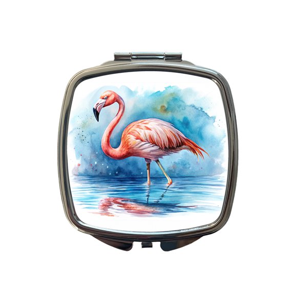Flamingo Bird In Water Watercolor Travel Makeup Handbag Purse Small Pocket Compact Mirror