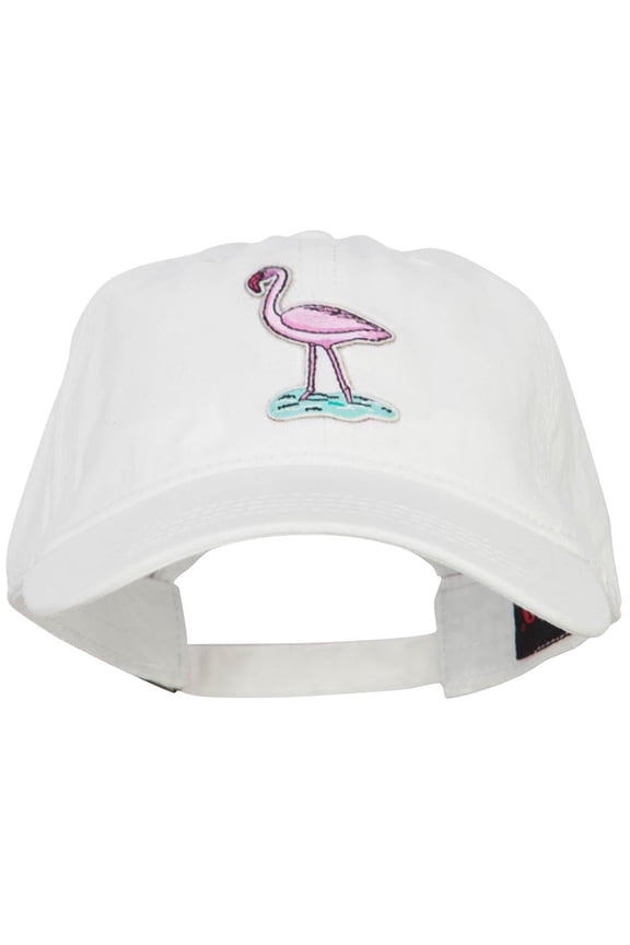 Flamingo Bird Patched Washed Cotton Twill Cap - White OSFM
