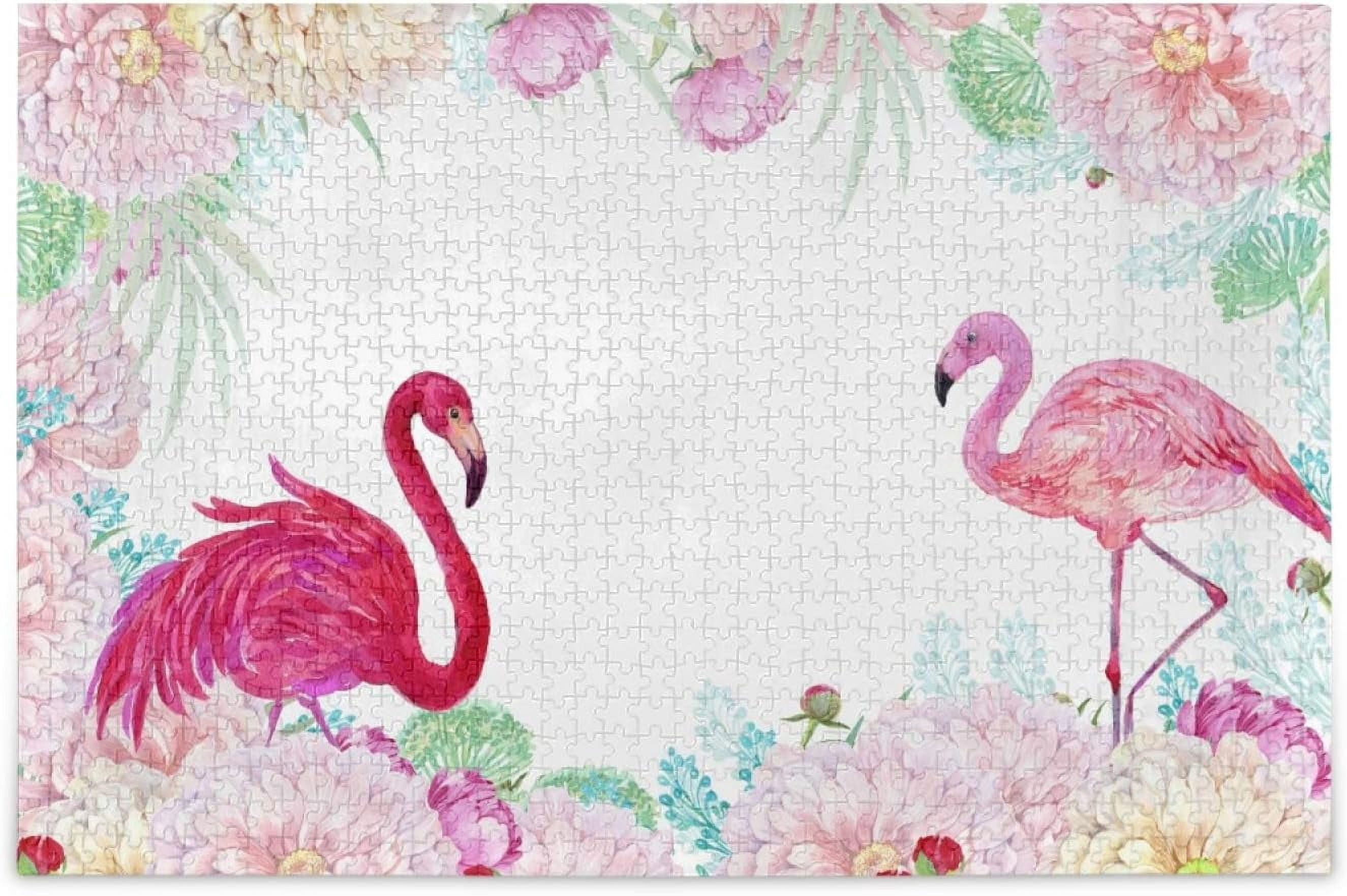 Flamingo Bird Pink Flowers Puzzle for Adults 500 Piece Puzzles Game DIY ...
