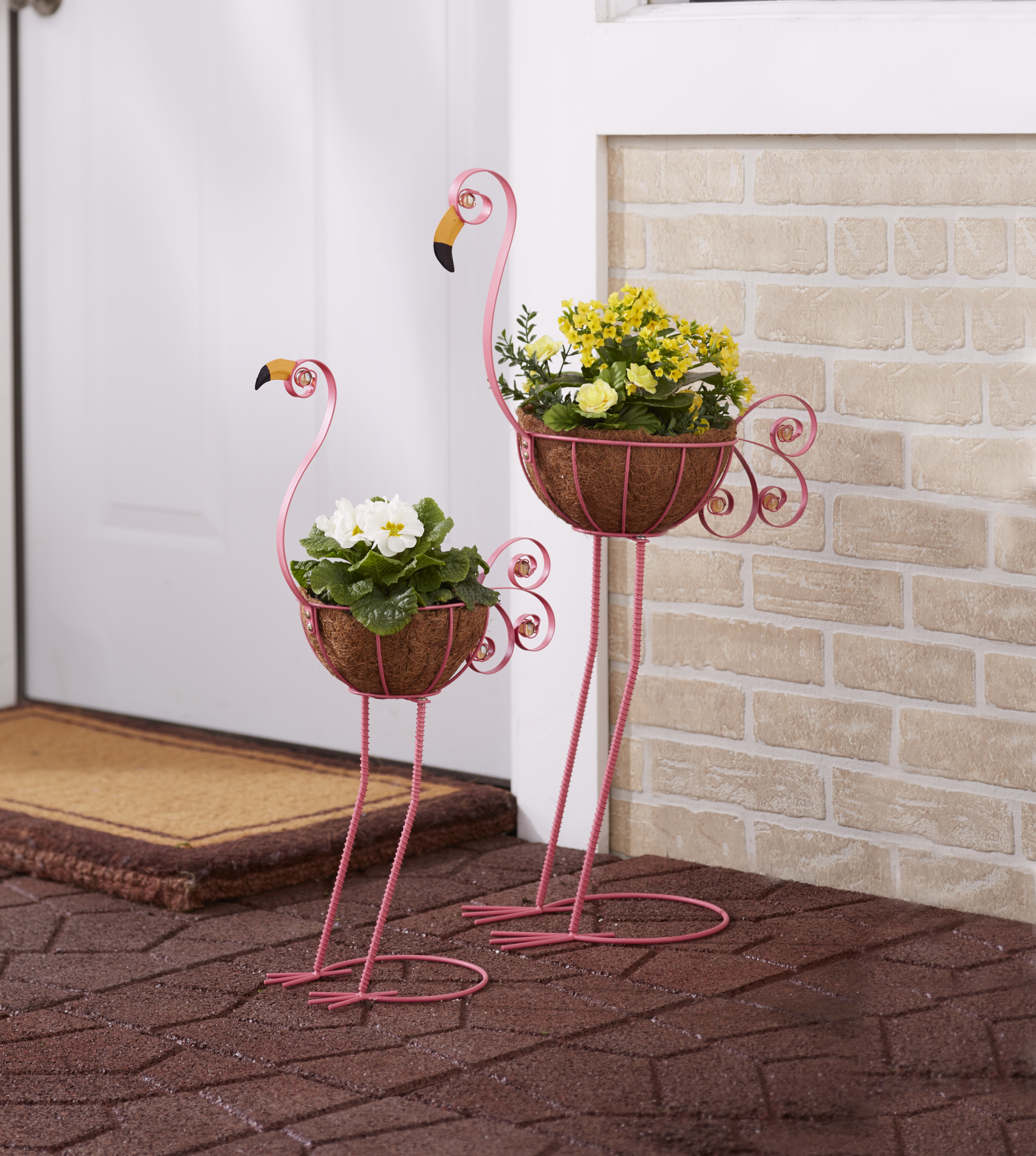 Flamingo Bird Planters with Coconut Fiber Basket - Pink - Set of 2 - image 1 of 2