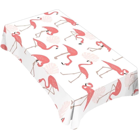 Flamingo Bird Tablecloth Decor Pink Leaves Summer Exotic Tropical Table Cloth Dining Room Kitchen Table Cover 60" X 84" Oblong/Rectangle