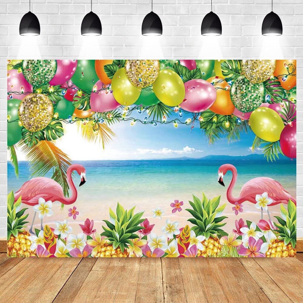 Flamingo And Floral Round Wood Birthday Backdrop