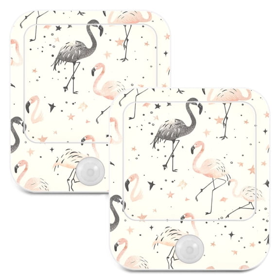Flamingo Black and Pink Night Lights Plug into Wall LED with Auto Light Sensor Warm Light for Kids Hallway Bedroom Living Room Kitchen Bathroom Set of 2