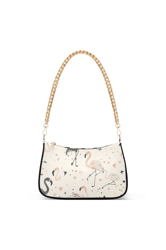 Flamingo Black and PinkWomen Small Shoulder Bag Crossbody Tote Hobo Bags Purse Clutch Handbags with Chain Strap for Women