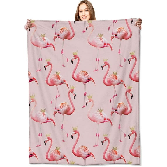 Flamingo Blanket Crown Flamingos Pink Throw Blankets,Birthday Gifts for Kids & Animal Lovers,Lightweight Soft Fleece for Sofa Couch Bed Room Travel Stylish Decor 50x60in
