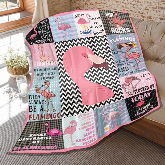 Flamingo Blanket,Funny Flamingo Collage Print Gifts for Flamingos Lovers, Soft Plush Flannel Throw Bed Sofa Bedroom Decoration 50 in x 40 in Small for Kids