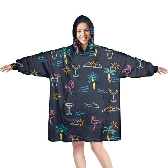 Flamingo Blanket Hoodie, Oversized Sherpa Hooded Blanket Sweatshirt for Adults Women Men, Extremely Cozy Warm Soft and Fuzzy Wearable Blanket Hoodie