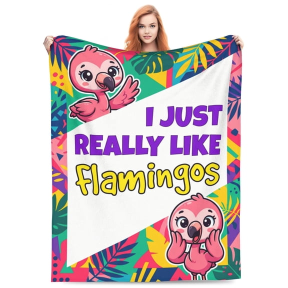 Flamingo Blanket I Just Really Like Flamingos Throw Blanket Tropical Leaves Soft Cozy Fleece Fuzzy Plush Warm Stuff Animal Blankets Gifts 50x40