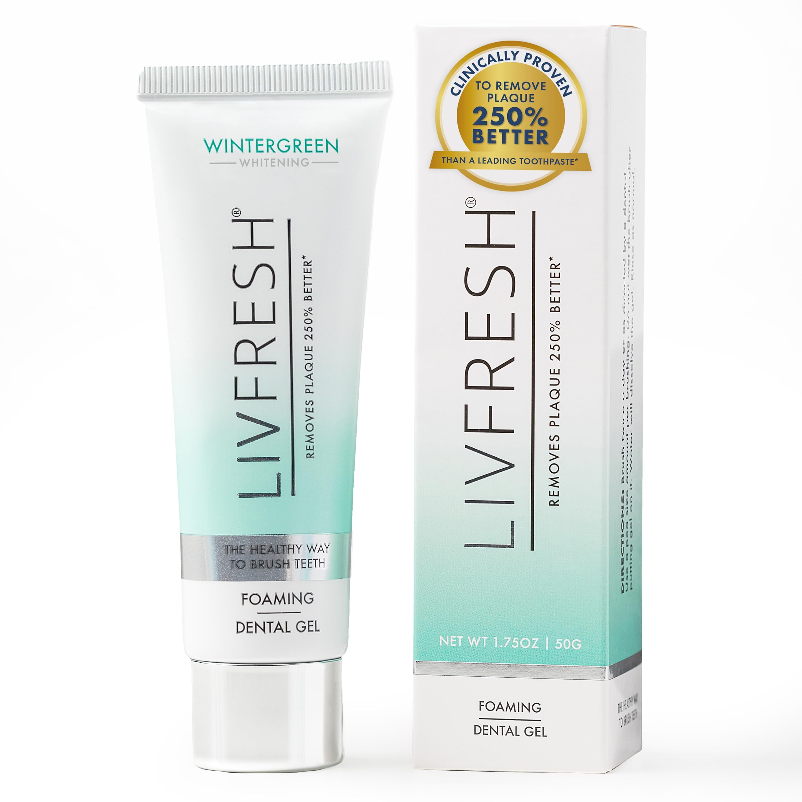 LIVFRESH Dental Gel by Livionex - Clinically Proven to Remove Plaque 250% Better (Foaming + Wintergreen + Blue Gel)