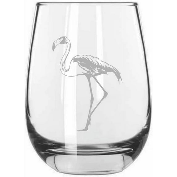 Flamingo Body Zoo Animal Themed Etched 15.25oz Libbey Stemless Wine Glass