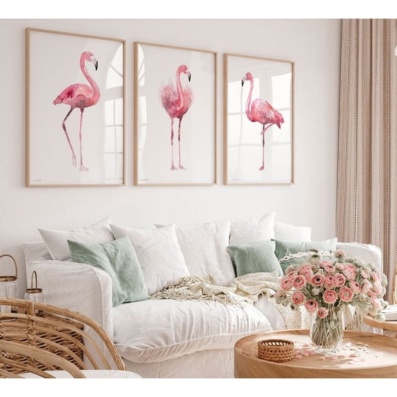 Flamingo Boho Animal Minimalist Girls Nursery Wall Art Set 3 Unframed Paper Print 8x12