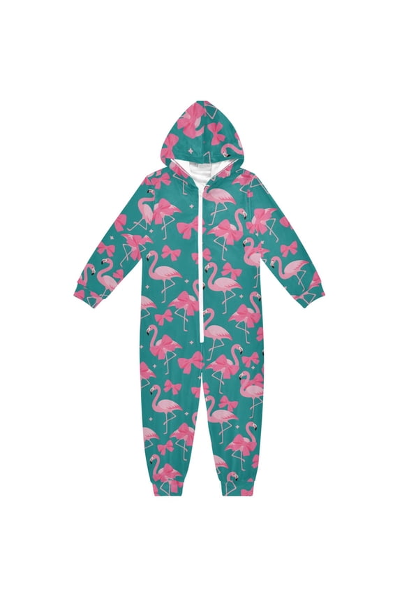 Flamingo Bow Pattern One Piece Pajamas Soft Jumpsuit Cozy Sleep and Play Romper Zipper and Pockets 4T