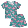 thumbnail image 1 of Flamingo Bow Pattern Summer Pajama Set Soft Cotton Short Sleeve Sleepwear 2PCS Pajama Sets Breathable Lounge Set Size 10Y, 1 of 7