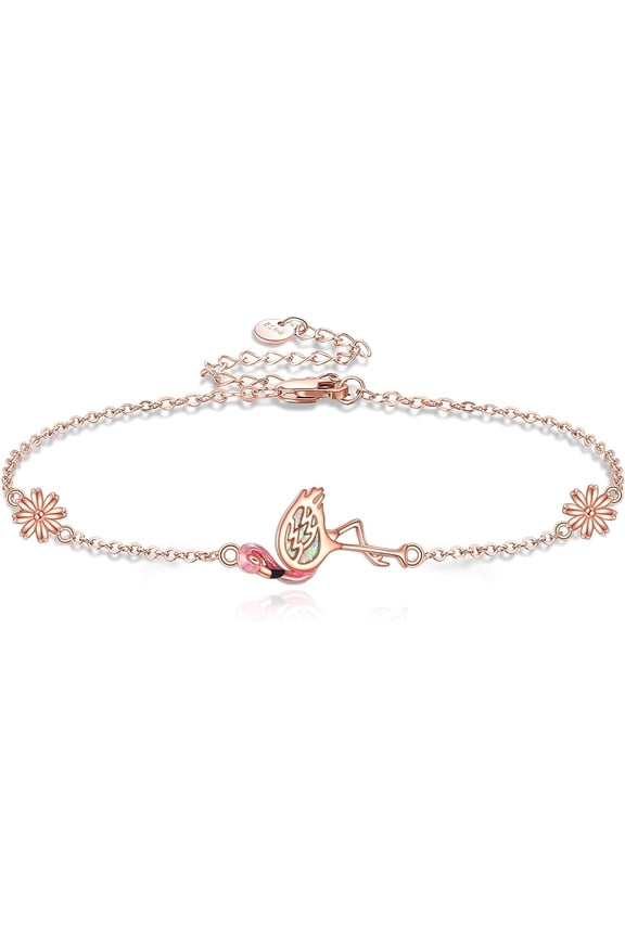Flamingo Bracelet 925 Sterling Silver Flamingo Jewelry With Pink Opal Flamingo Gift For Women