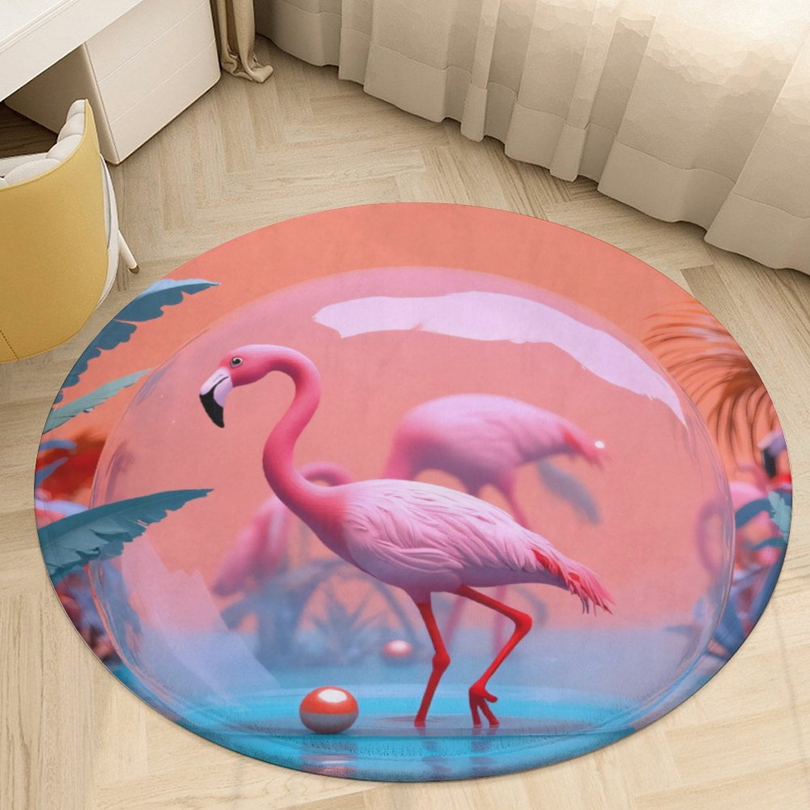 Flamingo Bubble Paradise Round Area Rugs for Bedroom Living Room, 3FT ...