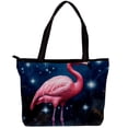 thumbnail image 1 of Flamingo Canvas Leather Mix Tote Bag - Twill Sponge Jeanette Hand-held Shoulder Bag 30x10.5x39cm/11.8x4.1x15.4in, 1 of 5