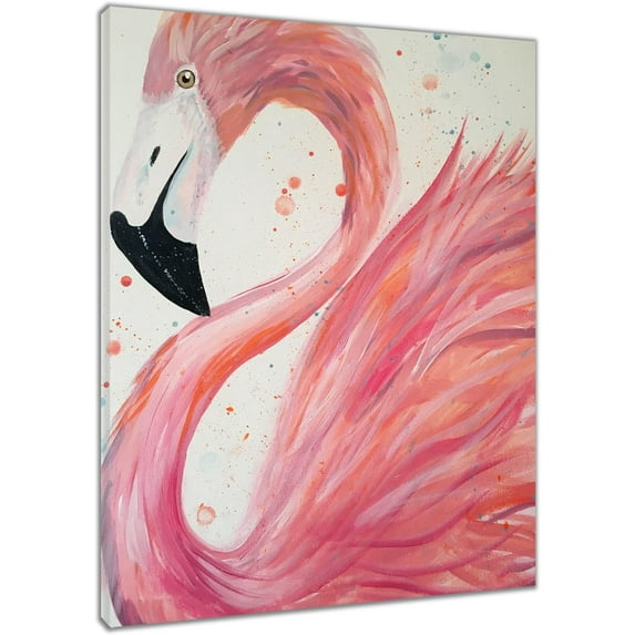 Flamingo Canvas Wall Art Pink Bird Framed Oil Painting Stretched and Framed Artsy Romantic Wall Paintings Girlfriend gift for Living Room Bedroom Bathroom Office Wall Decor 12x16 inches