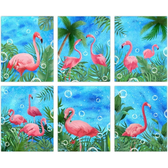 Flamingo Canvas Wall Art Tropical Plants Prints Art Boho Decor for Bedroom Animal Picture Palm Green Tropical Unframed Posters Hanging Artwork for Summer Living Room Decoration