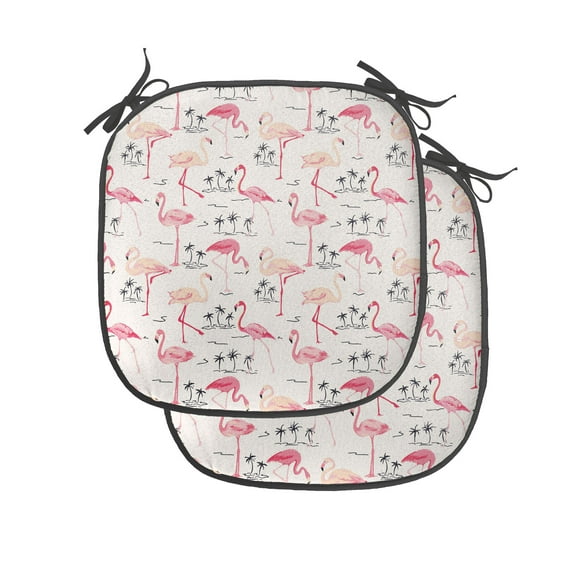 Flamingo Chair Seating Cushion Set of 4, Flamingos in Vintage Style Illustration Love and Romantic Animals Art Print, Seat Pads for Office with Anti-slip Backing, 16"x16", Beige Pink, by Ambesonne