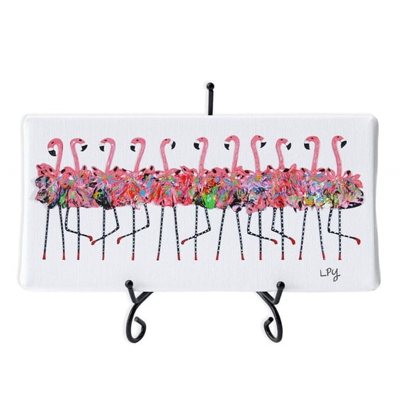 Flamingo Chorus Line Mini Giclee With Easel 4 Inches X 8 Inches
