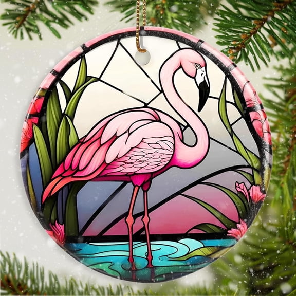 Flamingo Christmas Ornament - Ceramic Flamingo Ornament for Tree - Keepsake Gifts for Animal Lovers - Christmas Ornament - Holiday Tree Decoration - Ceramic Keepsake - Gift for...