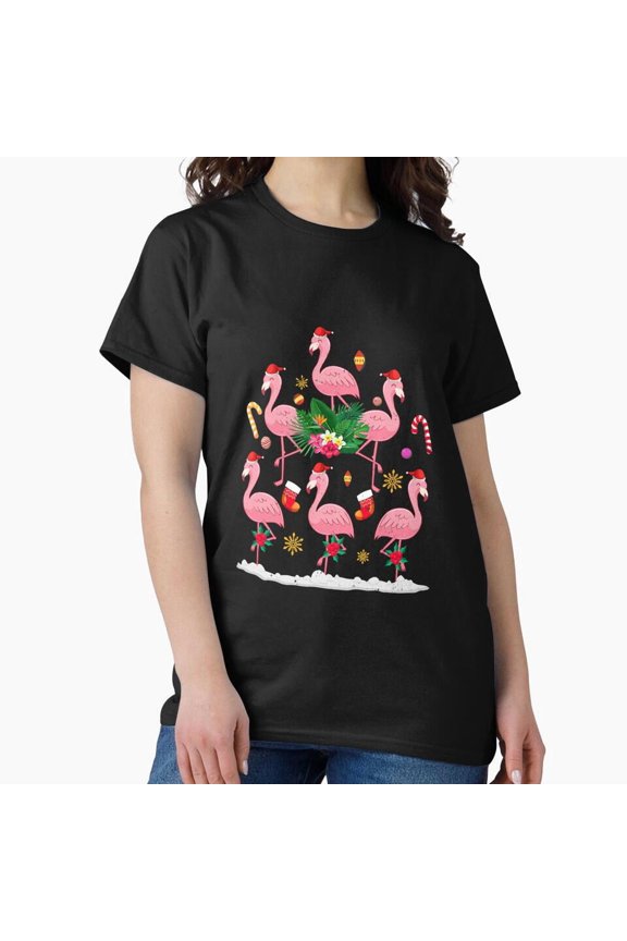 Flamingo Christmas Tree Group Holiday Classic Festive Bird Apparel Unisex T-Shirt, up to Size 5XL