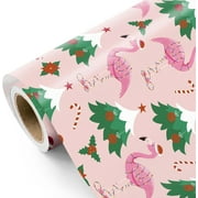 Flamingo Christmas Wrapping Paper 23x58 Inch Pink Christmas Tree and Flamingo Wrapping Paper for Xmas Holiday, Party Celebration