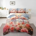 thumbnail image 1 of Flamingo Comforter Set Pink Rose King Bedding Set,Romantic Flowers Quilt Ocean Bird Love Duvet Insert,Kawaii Room Decor, 1 of 5