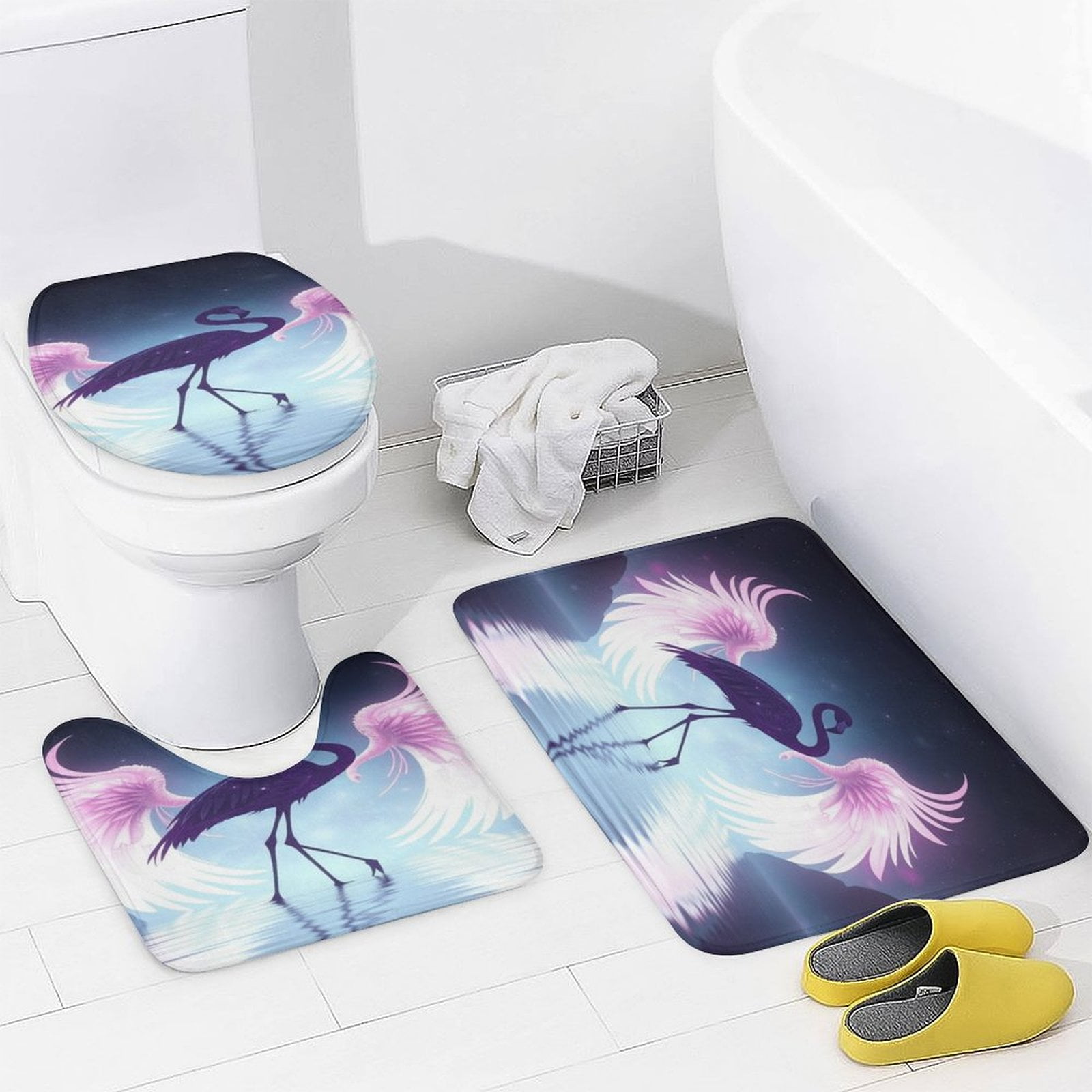 Flamingo Cosmic Wings Art Bathroom Rugs Set 3 Piece with Non-Slip Bath ...