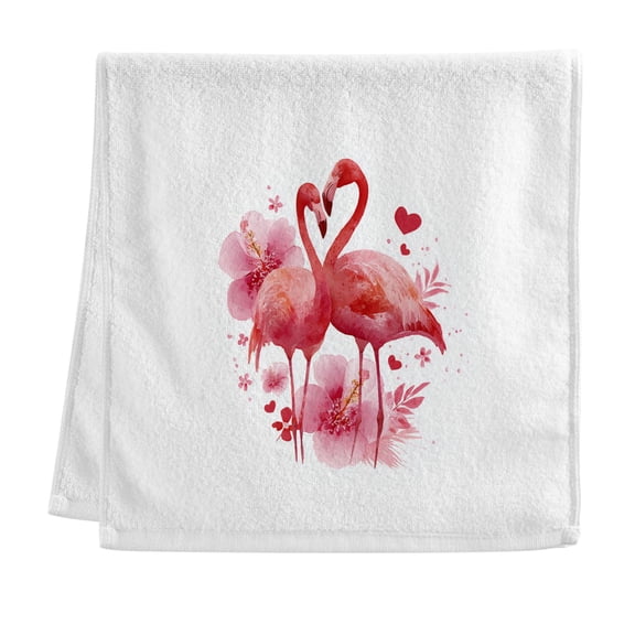 Flamingo Couple Flowers Hearts Watercolor Valentine Pure Cotton Towels Bath Towel Quick Drying for Bathroom Beach Sports 16" x 30"