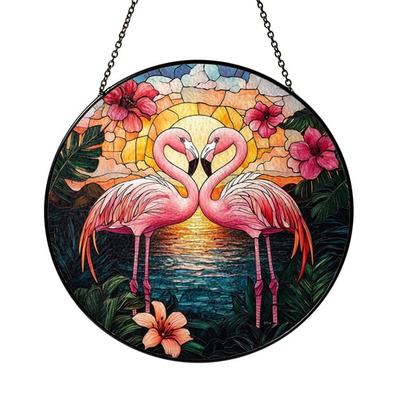 Flamingo Couple Sunset Window Hanging, Garden Suncatcher Gift for Mom