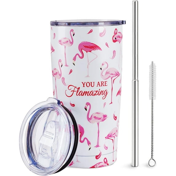 Flamingo Cup, Flamingo Gifts For Women, Insulated Double Wall Stainless Steel 20 Oz Cute Flamingo Mug Coffee Cup Tumbler Water Bottle, Flamingo Stuff Decor, Inspirational Gifts
