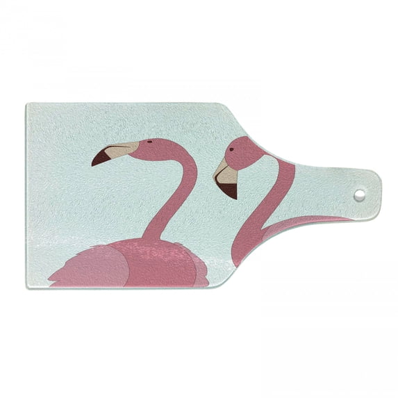 Flamingo Cutting Board, Exotic Pink Birds Animals Couple on Plain Backdrop Pattern, Decorative Tempered Glass Cutting and Serving Board, in 3 Sizes, by Ambesonne