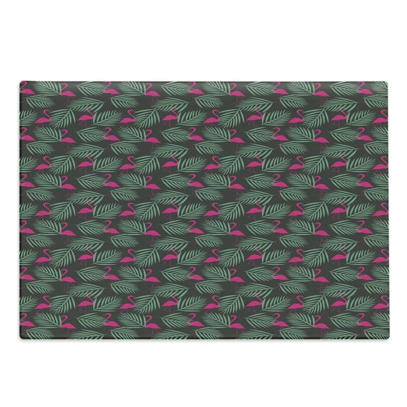 Flamingo Cutting Board, Zoo Animals in Pink Vibrant Color Island Nature Fantasy Design Elements, Decorative Tempered Glass Cutting and Serving Board, Large Size, Hot Pink Green Black, by Ambesonne