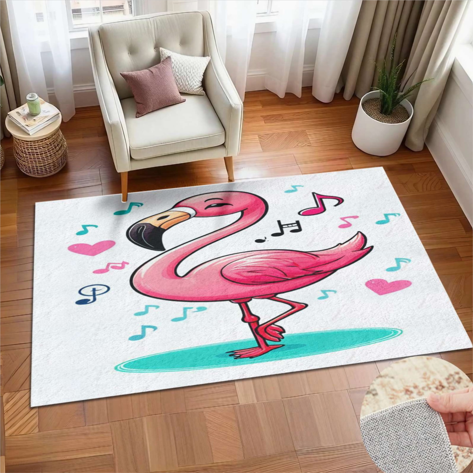 Flamingo Dance Love Soft Large Area Rugs Washable Rug With Non-Slip ...
