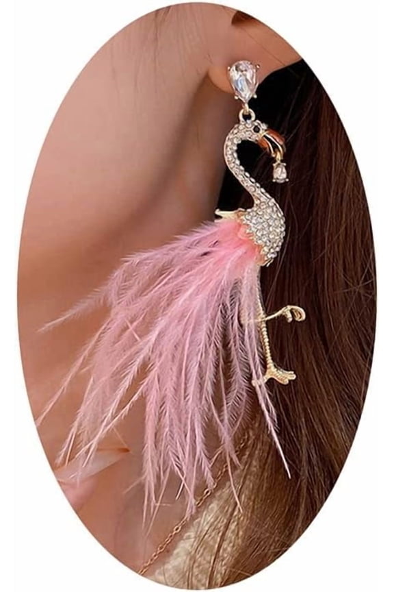 Flamingo Dangle Earrings for Women.Feather Tassel Drop Earrings Elegant Crystal Birds Earrings Fashion Jewelry Gifts for Women