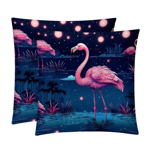 Flamingo Decorative Velvet Throw Pillow Covers for Chair - Set of 2, Unique Patterns, 16x16, 18x18, 20x20 Inches for Home Decor and Gifts
